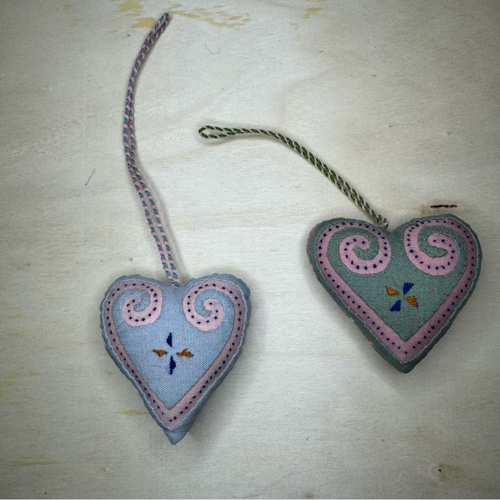 Vintage Hmong Paj Ntaub Heart Ornaments